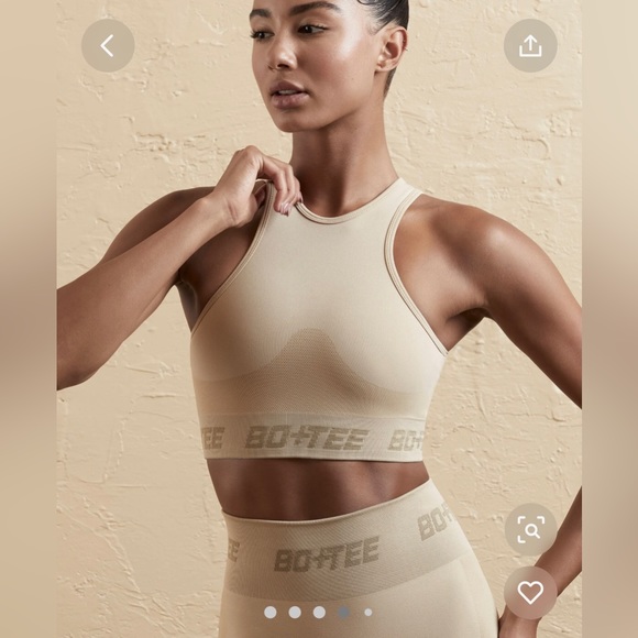 BO+TEE Beige Seamless Sports Bra & Shorts SET NWT S - Picture 1 of 8